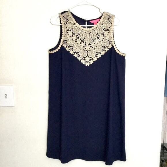 Lilly Pulitzer Nala Lace Soft Shift Sleeveless Dress True Navy Size 10 - Picture 2 of 8